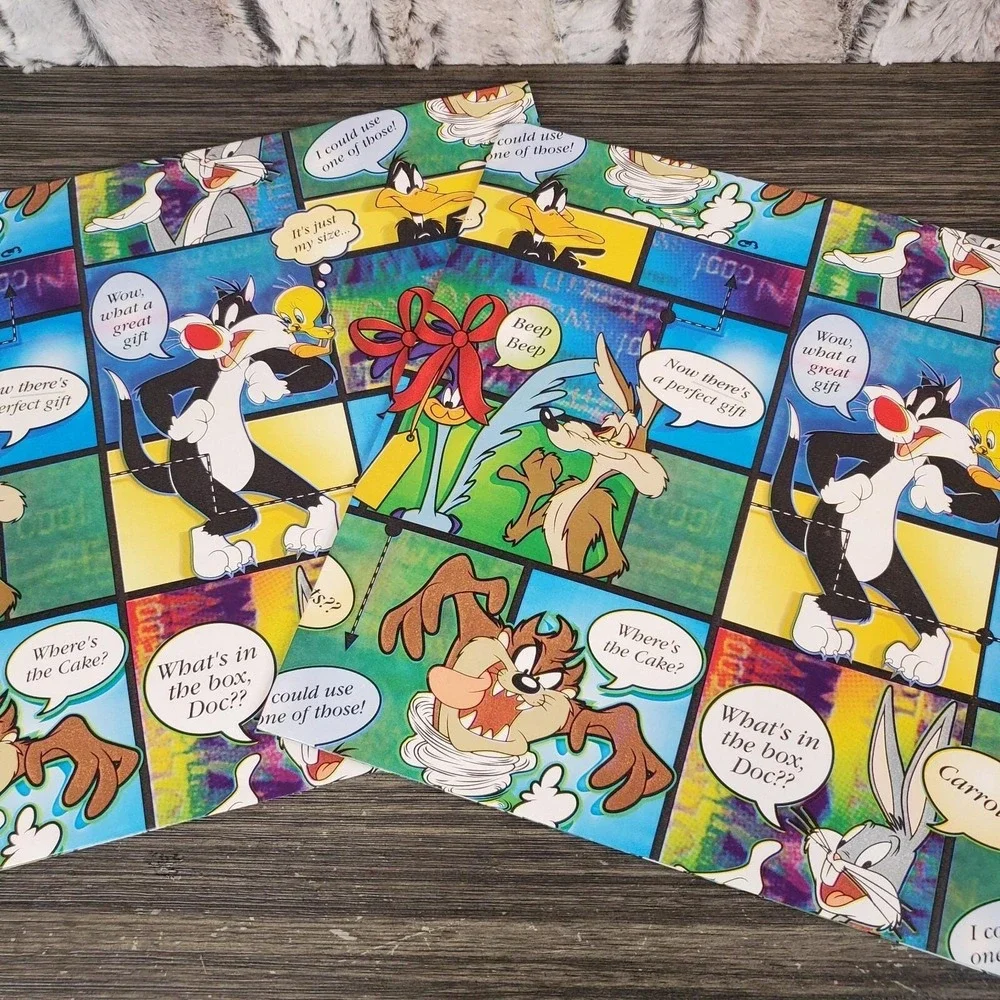 Vintage Looney Tunes Comic Style Gift Wrapping Paper Sheets, Lot Of 2, 20